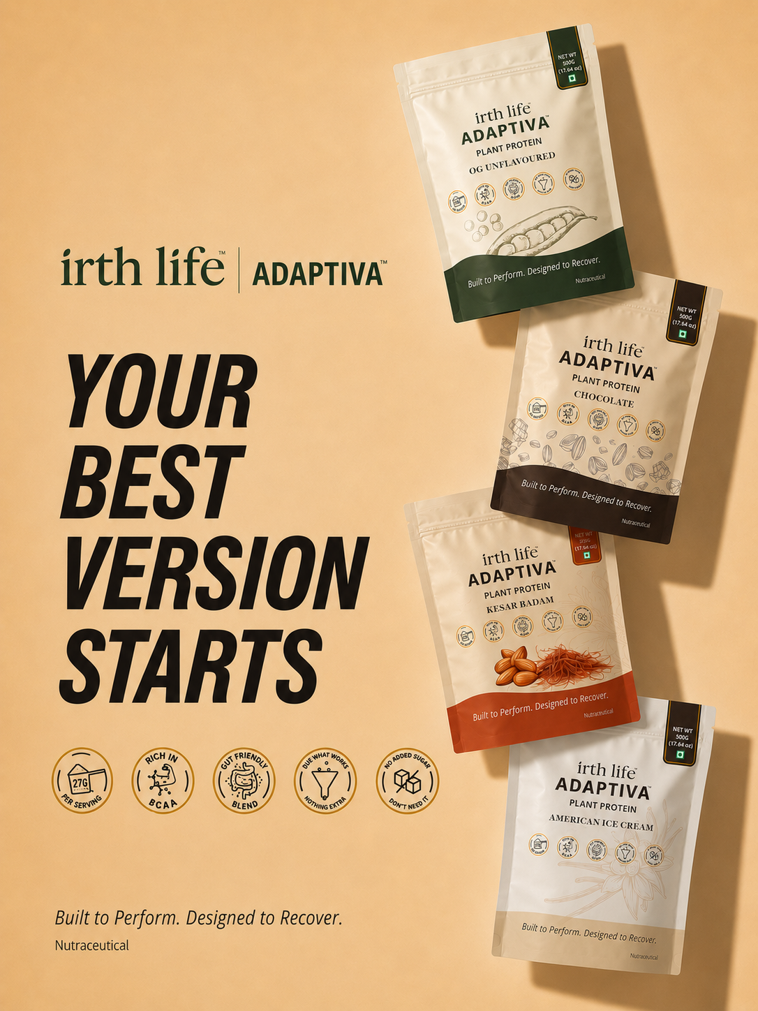 Irthlife Adaptiva Premium Plant Protein Powder | 27g Protein | Dairy-Free