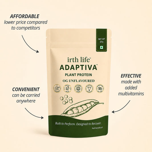 Irthlife Adaptiva Premium Plant Protein Powder Single Pack | OG Unflavoured | Rich & Smooth Gut-Friendly | 27g Protein per Serving with Complete Amino Acid Profile & Added Multivitamins | 100% Dairy Free