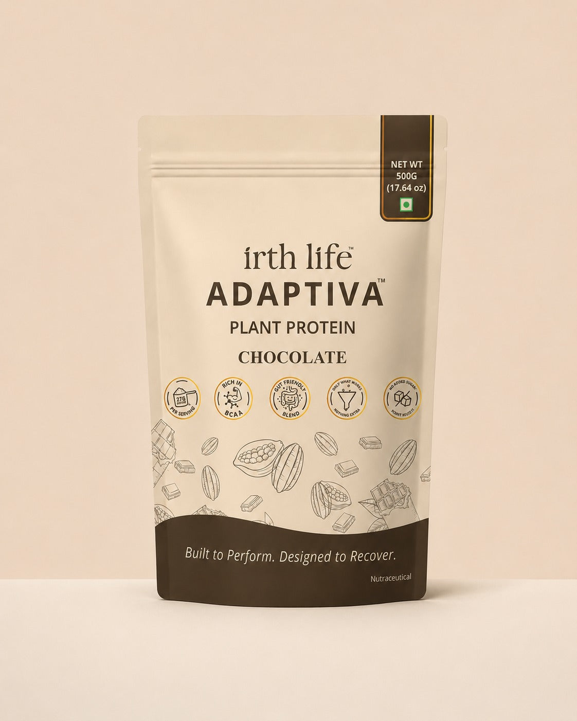 Irthlife Adaptiva Premium Plant Protein Powder | Chocolate | Rich & Smooth Gut-Friendly | 27g Protein per Serving with Complete Amino Acid Profile & Added Multivitamins | 100% Dairy Free