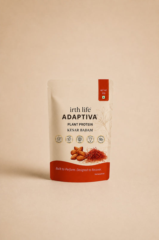 Irthlife Adaptiva Premium Plant Protein Powder Single Pack | Kesar Badam | A Rich & Smooth Gut-Friendly | 27g Protein per Serving with Complete Amino Acid Profile & Added Multivitamins | 100% Dairy Free