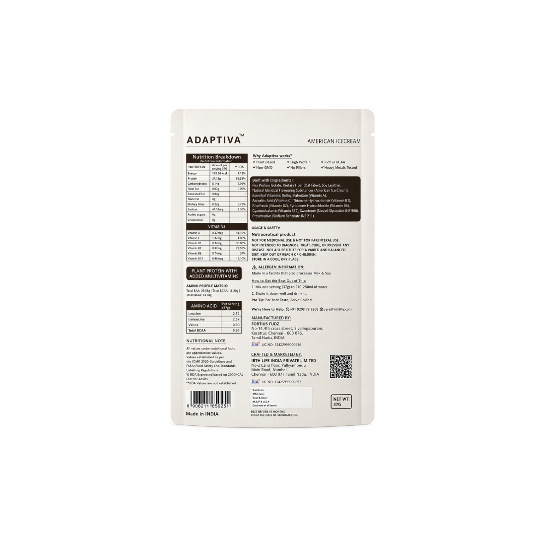 Irthlife Adaptiva Plant Protein Single Serve Pack with 27g Protein