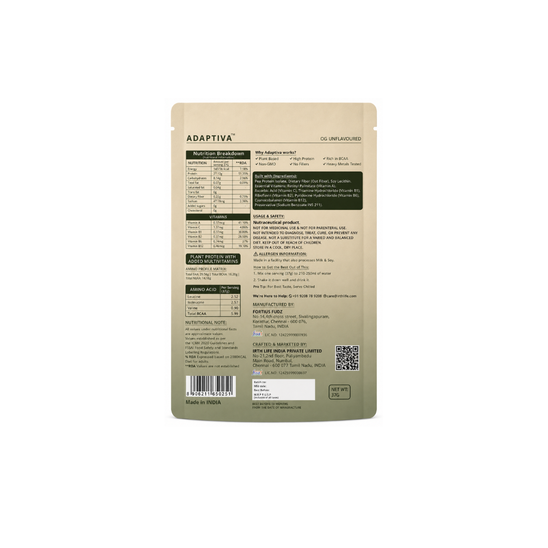 Irthlife Adaptiva Plant Protein Single Serve Pack with 27g Protein