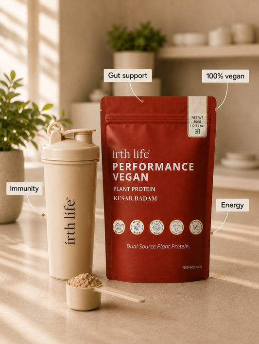 Irthlife Performance Vegan Premium Plant Protein Powder | Kesar Badam | 31.2g Protein per Serving, Complete Amino Acid Profile & Added Multivitamins | 100% Dairy-Free