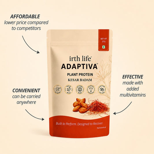 Irthlife Adaptiva Premium Plant Protein Powder Single Pack | Kesar Badam | A Rich & Smooth Gut-Friendly | 27g Protein per Serving with Complete Amino Acid Profile & Added Multivitamins | 100% Dairy Free