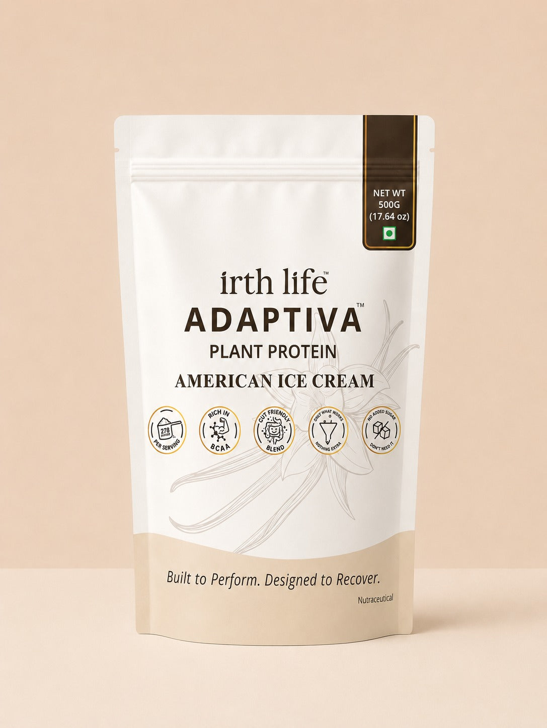 Irthlife Adaptiva Premium Plant Protein Powder | American Ice Cream | Rich & Smooth Gut-Friendly | 27g Protein per Serving with Complete Amino Acid Profile & Added Multivitamins | 100% Dairy Free