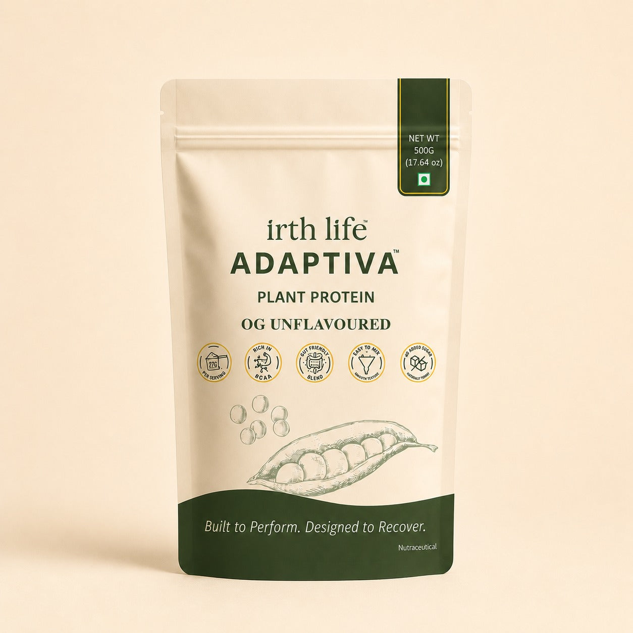 Irthlife Adaptiva Premium Plant Protein Powder | OG Unflavoured | Rich & Smooth Gut-Friendly | 27g Protein per Serving with Complete Amino Acid Profile & Added Multivitamins | 100% Dairy Free