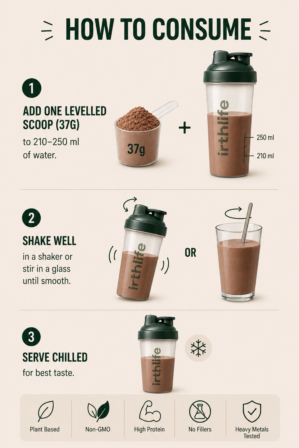 Irthlife Adaptiva Premium Plant Protein Powder Single Pack | Chocolate | Rich & Smooth Gut-Friendly | 27g Protein per Serving with Complete Amino Acid Profile & Added Multivitamins | 100% Dairy Free