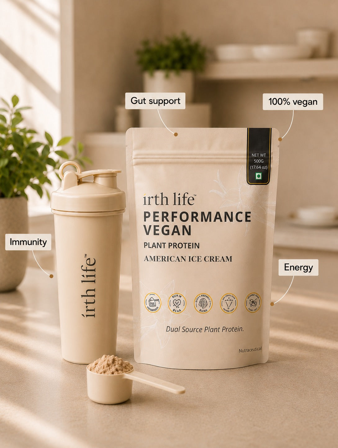 Irthlife Performance Vegan Premium Plant Protein Powder Single Pack | American Ice Cream | 31.2g Protein per Serving, Complete Amino Acid Profile & Added Multivitamins  | 100% Dairy-Free