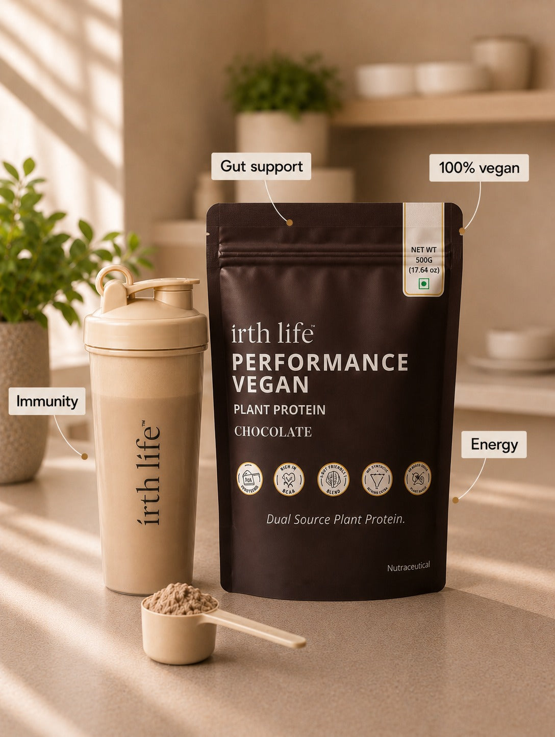 Irthlife Performance Vegan Premium Plant Protein Powder | Chocolate | 31.2g Protein per Serving, Complete Amino Acid Profile & Added Multivitamins | 100% Dairy-Free
