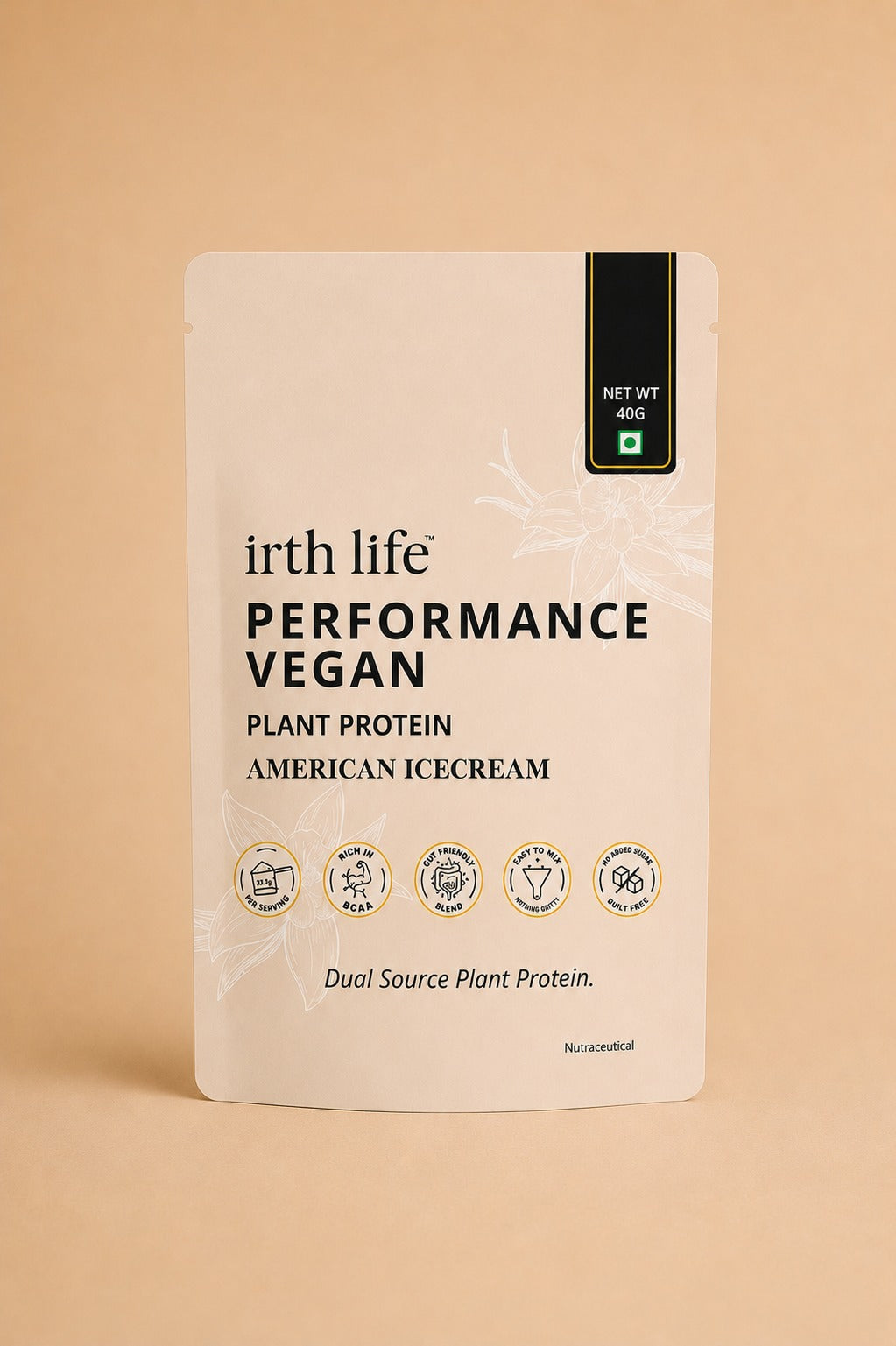 Irthlife Adaptiva Premium Plant Protein Powder Single Pack | American Ice Cream | Rich & Smooth Gut-Friendly | 27g Protein per Serving with Complete Amino Acid Profile & Added Multivitamins | 100% Dairy Free